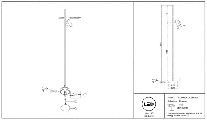 Lampadaire thin led moderne avec tige fine et base circulaire idéal pour éclairer d’un canapé en intérieur contemporain