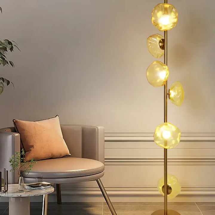 Lampadaire moderne en métal doré et verre style chic