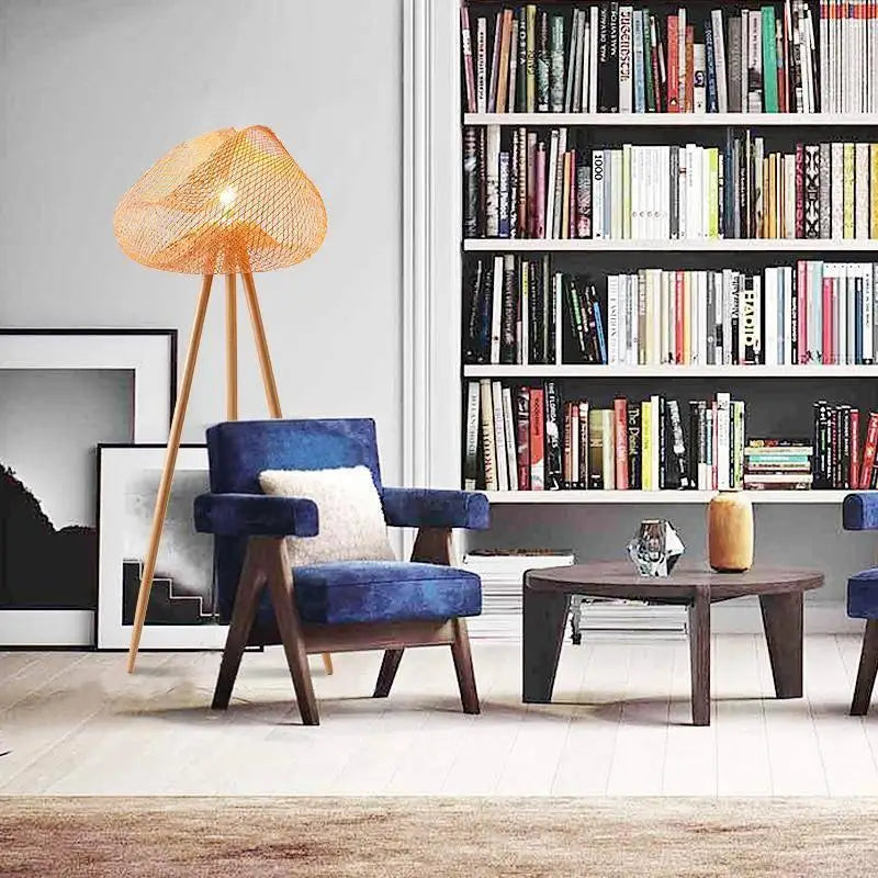 Lampadaire Sur Pied Rotin Beige à Forme Organique