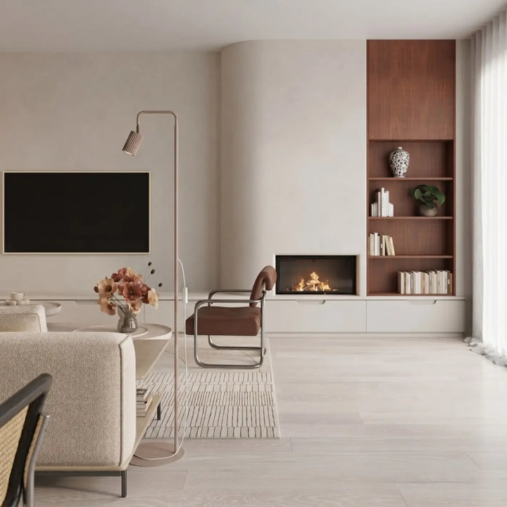 Lampadaire taupe dans un salon