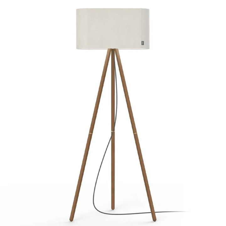 Lampadaire Belmont, abat-jour blanc et pieds en noyer