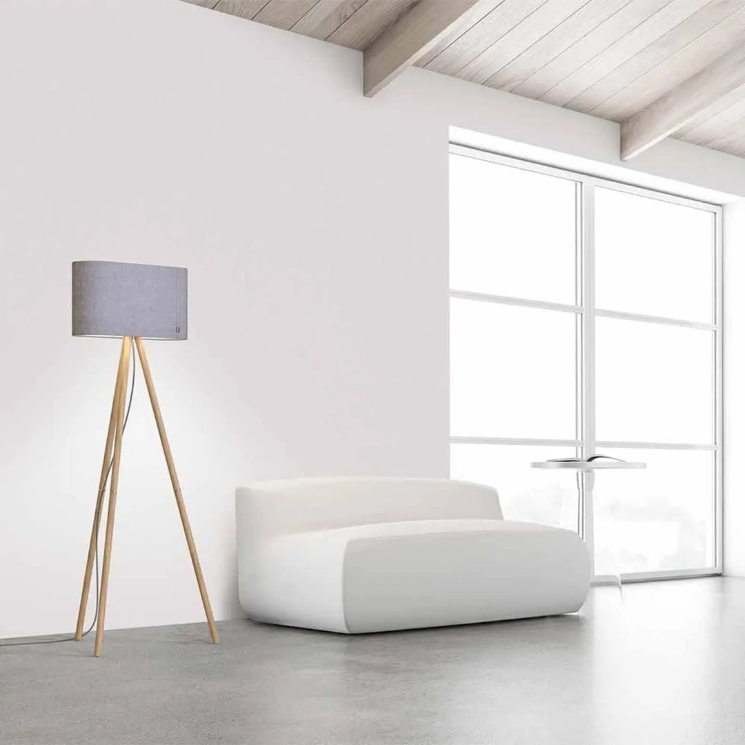 Lampadaire Belmont en tissu et bois massif