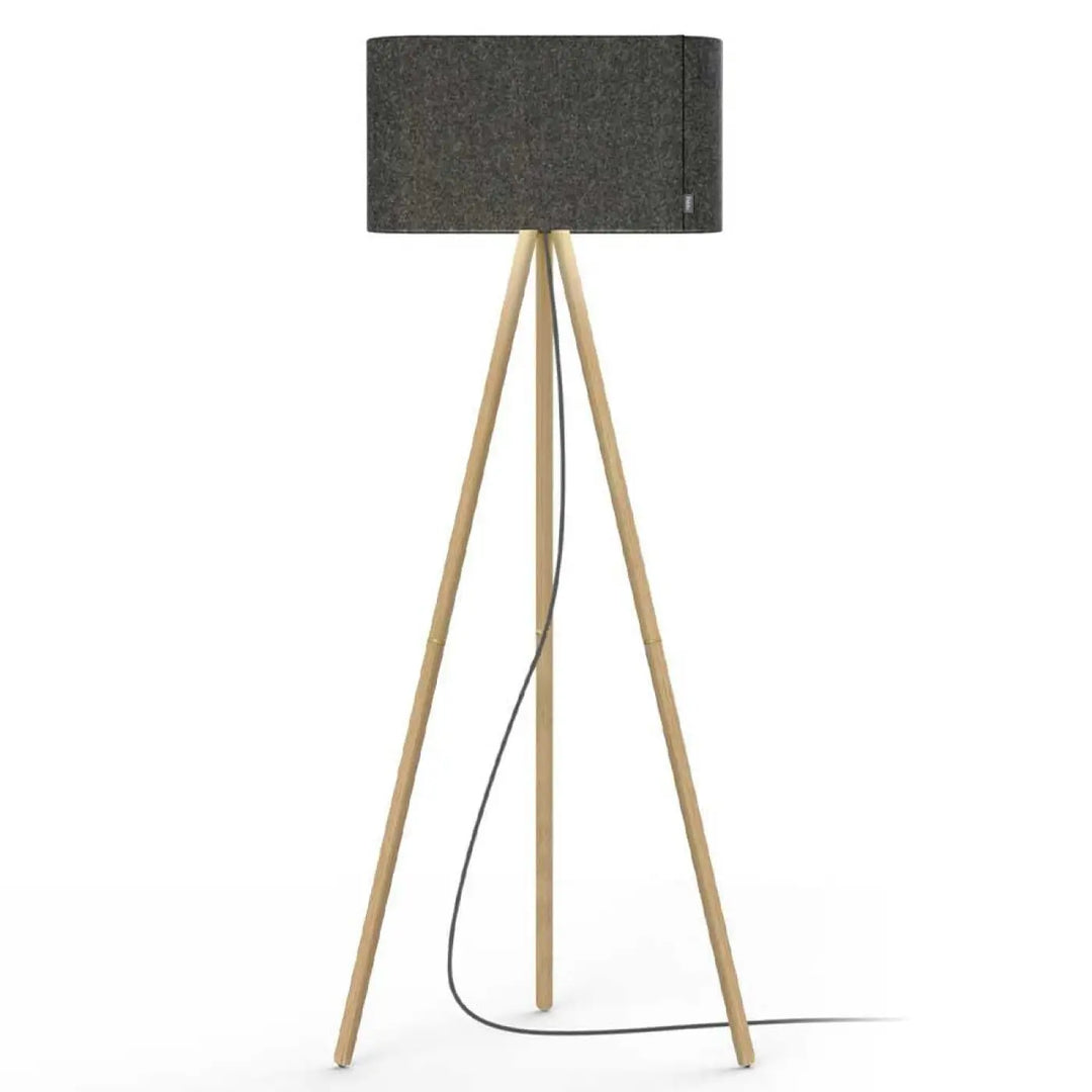 Lampadaire Belmont, abat-jour gris anthracite et pieds en chêne