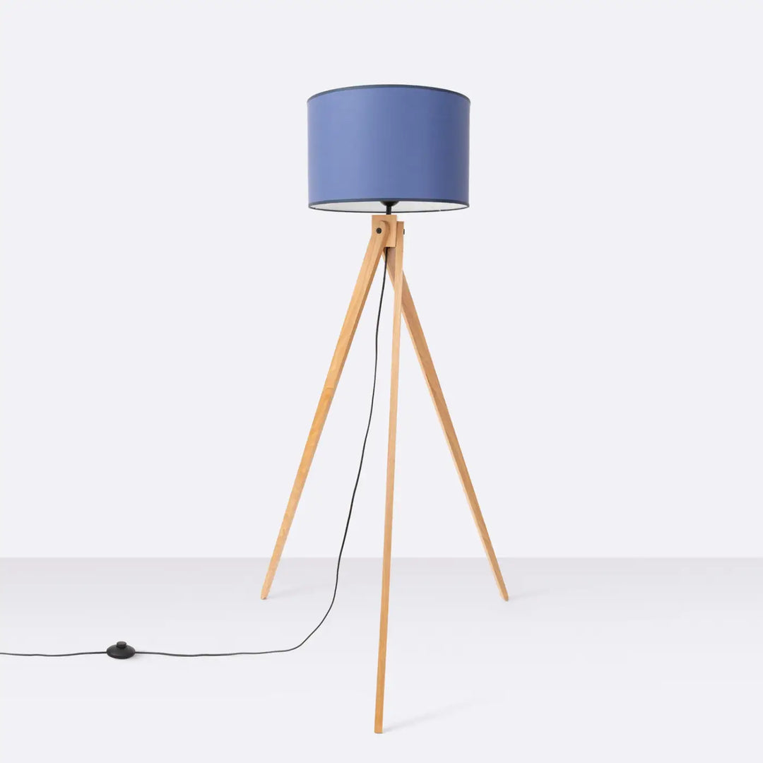 Lampadaire bleu marine/bois naturel éteint