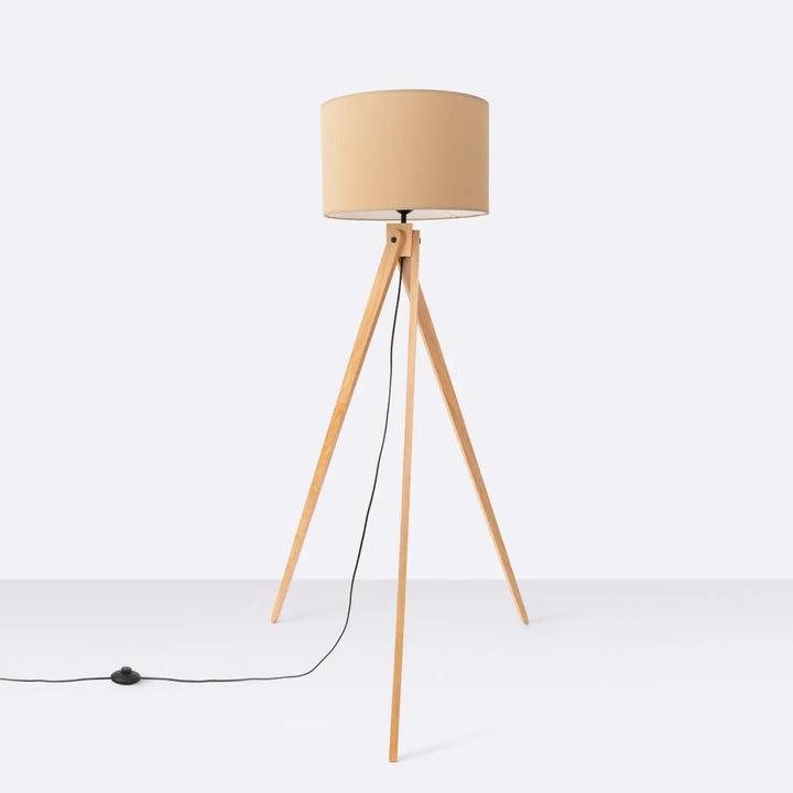 Lampadaire taupe/bois naturel éteint