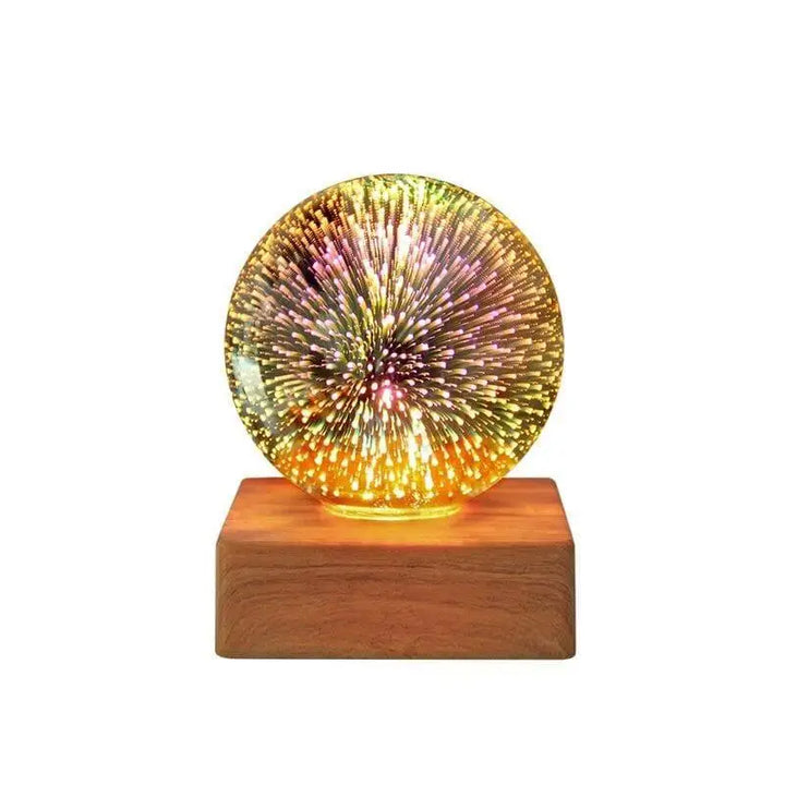 Lampe Boule à Poser Multicolore en Verre et Bois