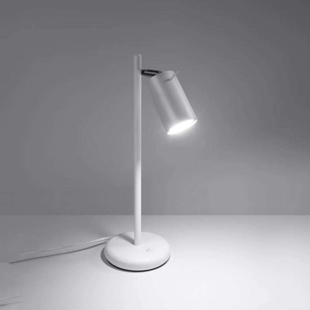 Lampe de bureau ring blanc avec socle rond, lumière dirigée par ampoule gu10 et bras réglable en métal