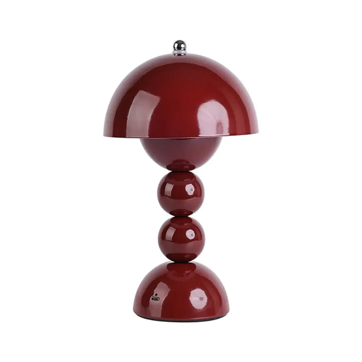 Lampe de table velvet rouge laqué chevet design rétro chic avec base segmentée et finial métallique brillant
