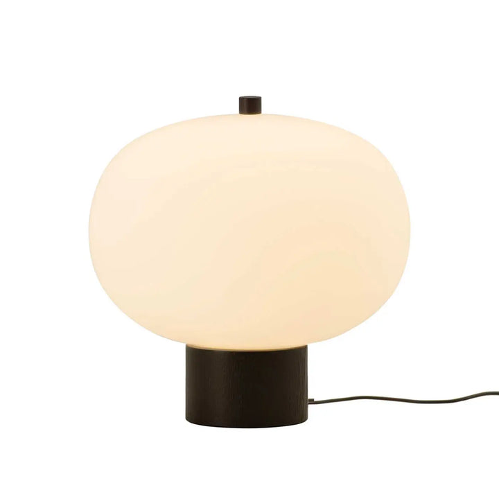 Lampe à poser Ilargi en verre soufflé sur socle en bois foncé #couleur_bois_fonce