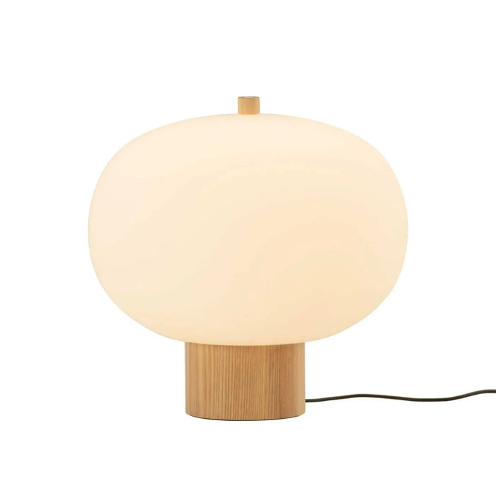 Lampe de chevet Ilargi en verre soufflé sur socle en bois clair #couleur_bois_clair