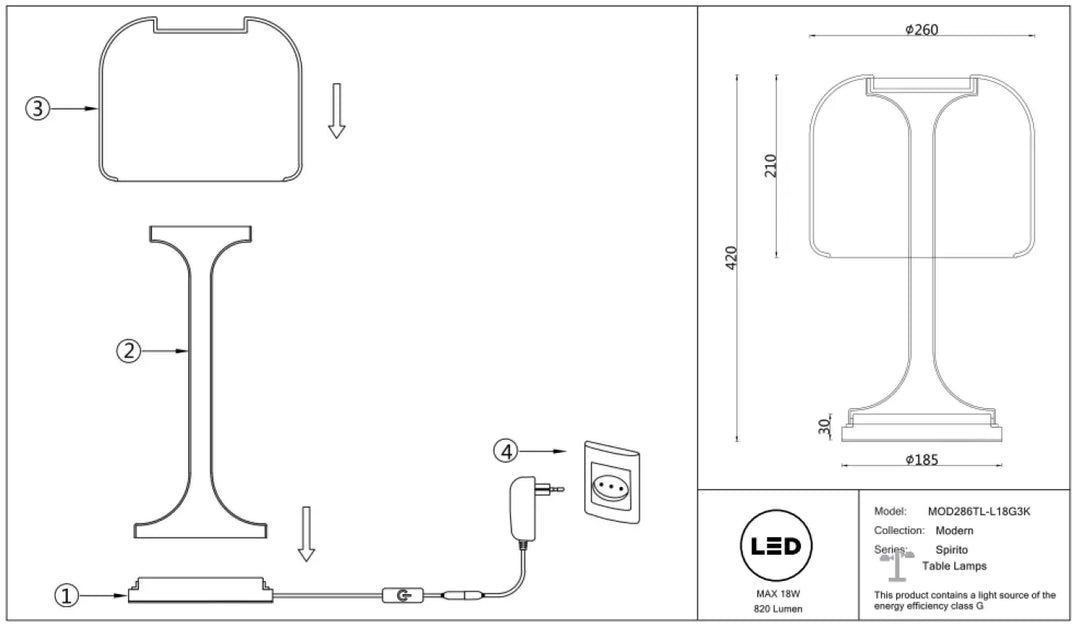 Lampe spirito de chevet avec design minimaliste, socle vertical et verre gris élégant en silhouette courbée