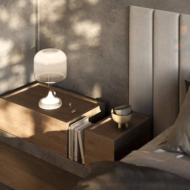 Lampe de chevet lampe spirito avec globe en verre gris et socle vertical métallique minimaliste