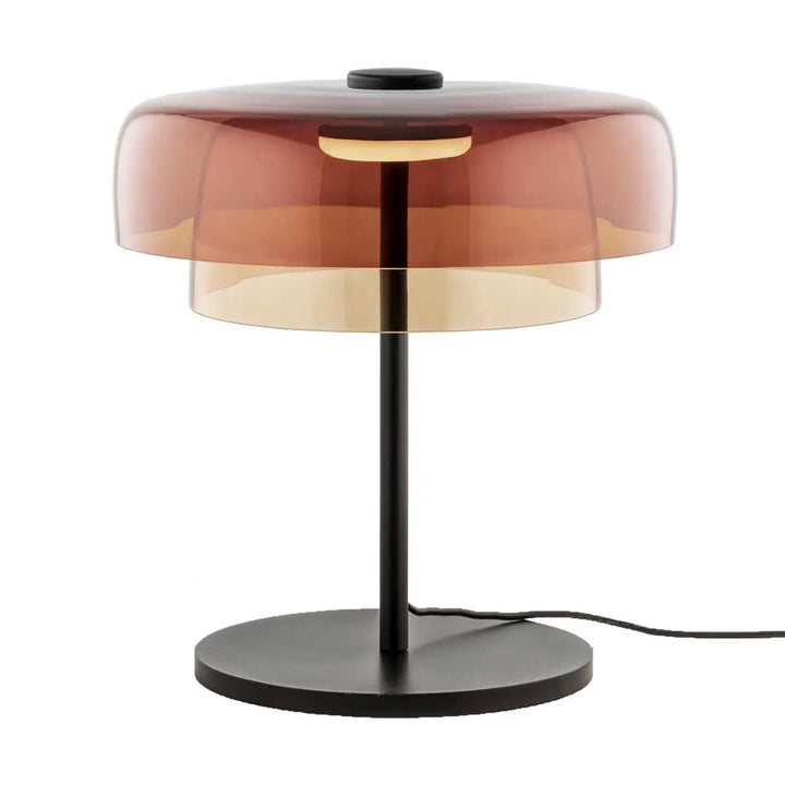 Lampe de chevet Levels 2 en verre soufflé ambré sur structure noire #couleur_orange