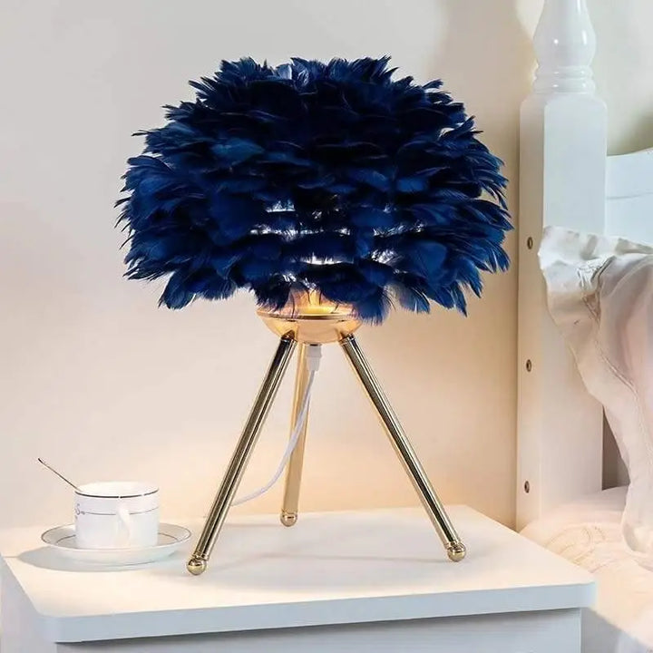 Lampe de Chevet Plume De Couleur Blanche Rose Grise ou Bleu