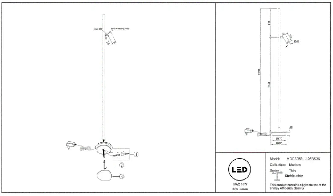Lampe de chevet ai avec pied aluminium design épuré et spotlight ajustable pour salle à manger en trois finitions