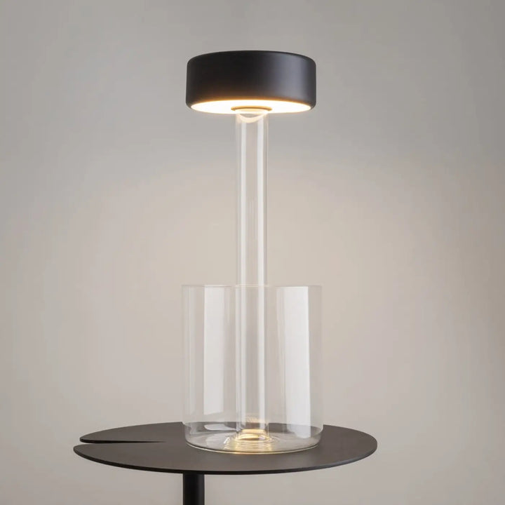 Lampe de chevet lampe ai vase avec lumière led dimmable en verre noir et transparent design cylindrique moderne