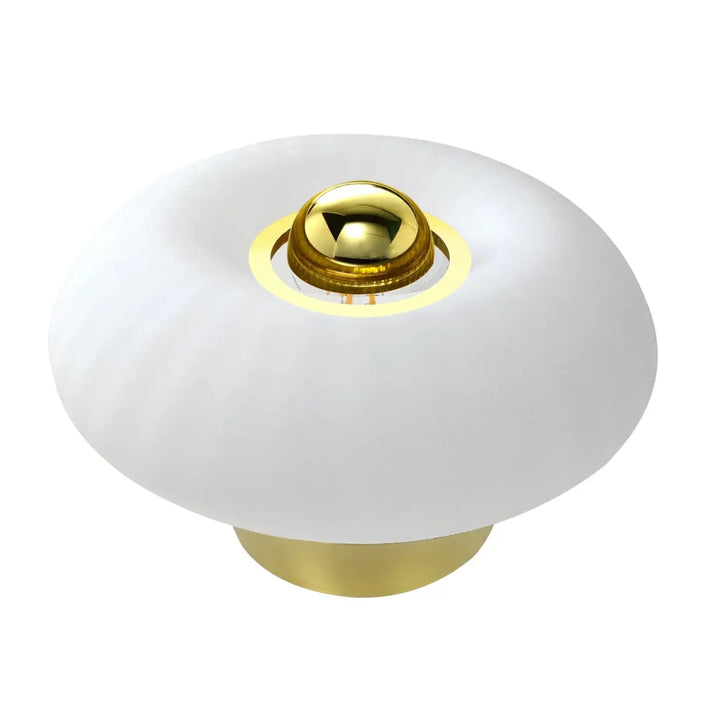 Lampe de chevet grace en verre soufflé blanc avec base métallique dorée polie collection grace