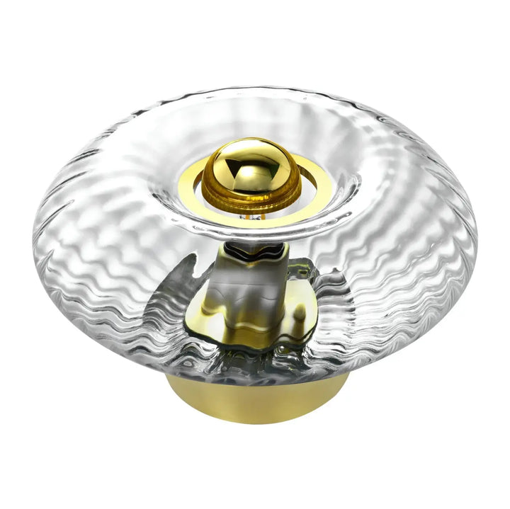 Bouton en verre soufflé transparent avec surface ondulée et accents dorés pour lampe grace collection grace