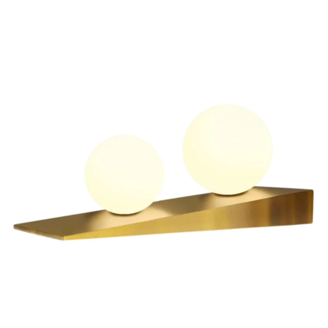 Lampe de chevet table lindsay moderne en métal doré avec deux ampoules sphériques lumineuses