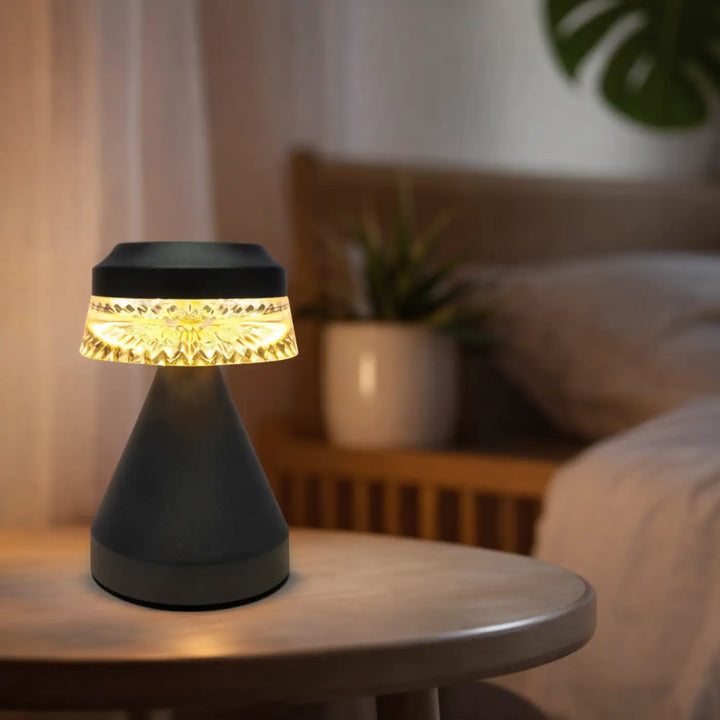 Lampe de chevet schroom lampe minimaliste noire avec abat-jour en verre facetté diffusant une lumière douce jaune chaud minimaliste à lumière