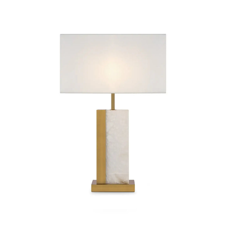 Lampe à poser lampe de chevet bianco avec abat-jour rectangulaire en tissu blanc et base en marbre texturé lumière douce