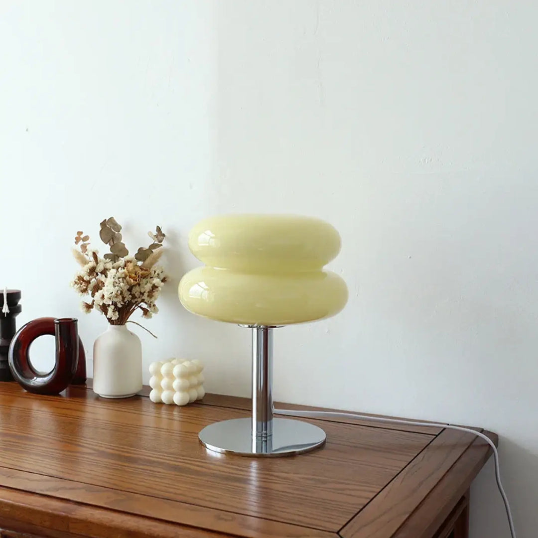 Lampe à poser contemporaine en verre et pied chromé moderne