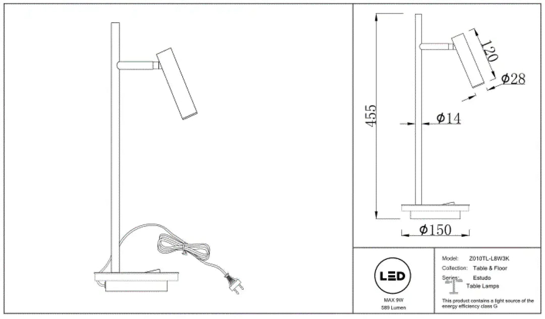 Lampe à poser led avec rétroéclairage décoratif liseuse led estudo design minimaliste métallique réglable