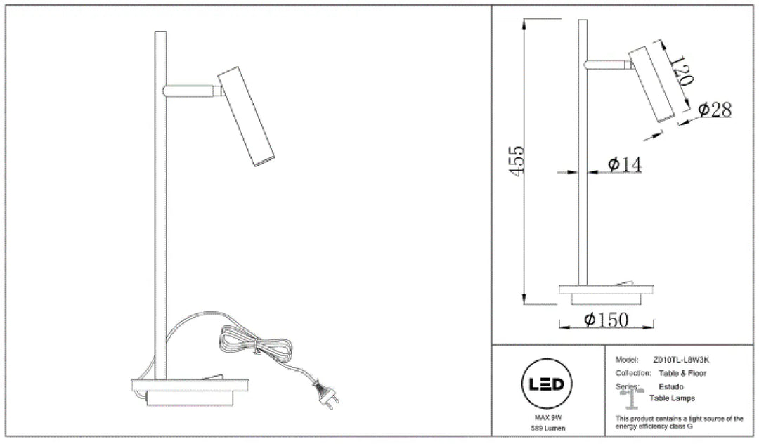 Lampe à poser led avec rétroéclairage décoratif liseuse led estudo design minimaliste métallique réglable