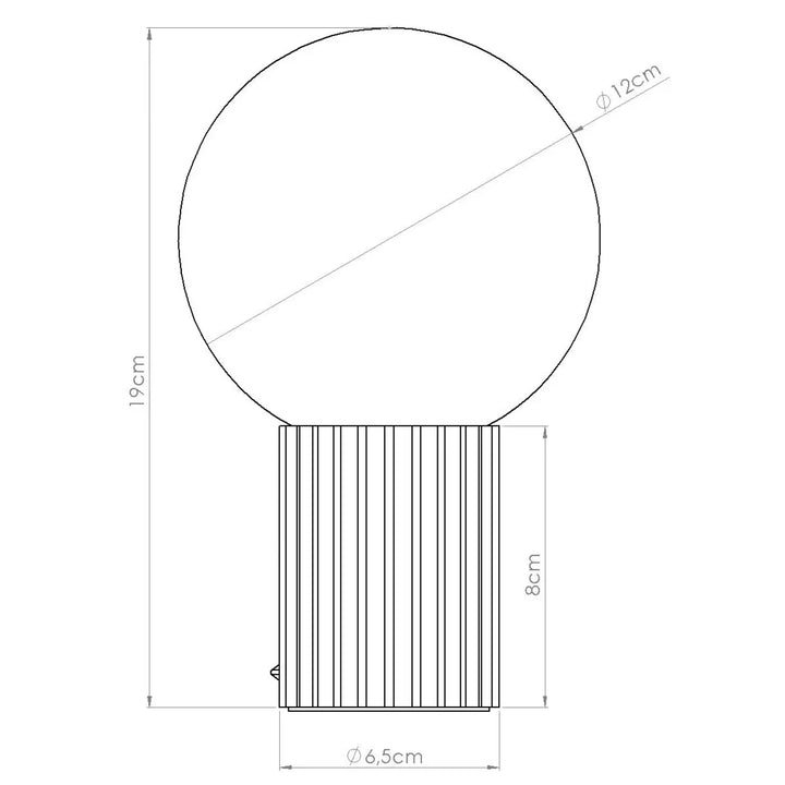 Lampe a poser halo bordeaux avec abat-jour sphérique en verre et base cylindrique en métal à nervures verticales