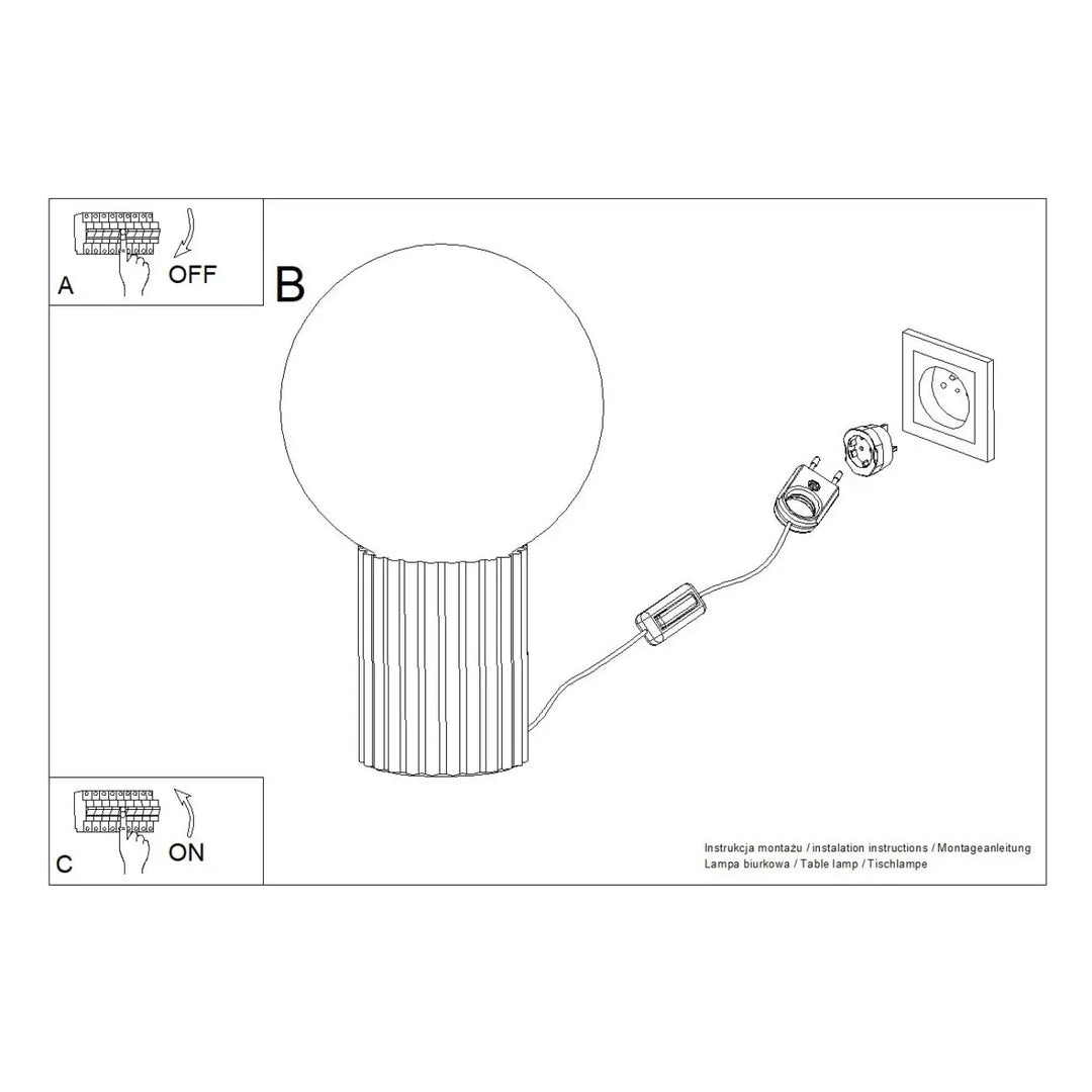 Lampe a poser halo peach lampe blanche sphérique avec base cylindrique cannelée et cordon d alimentation avec interrupteur