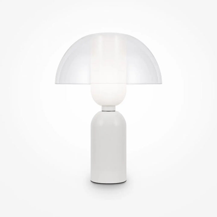 Lampe à poser memory en céramique blanche avec abat-jour textile en forme de champignon translucide