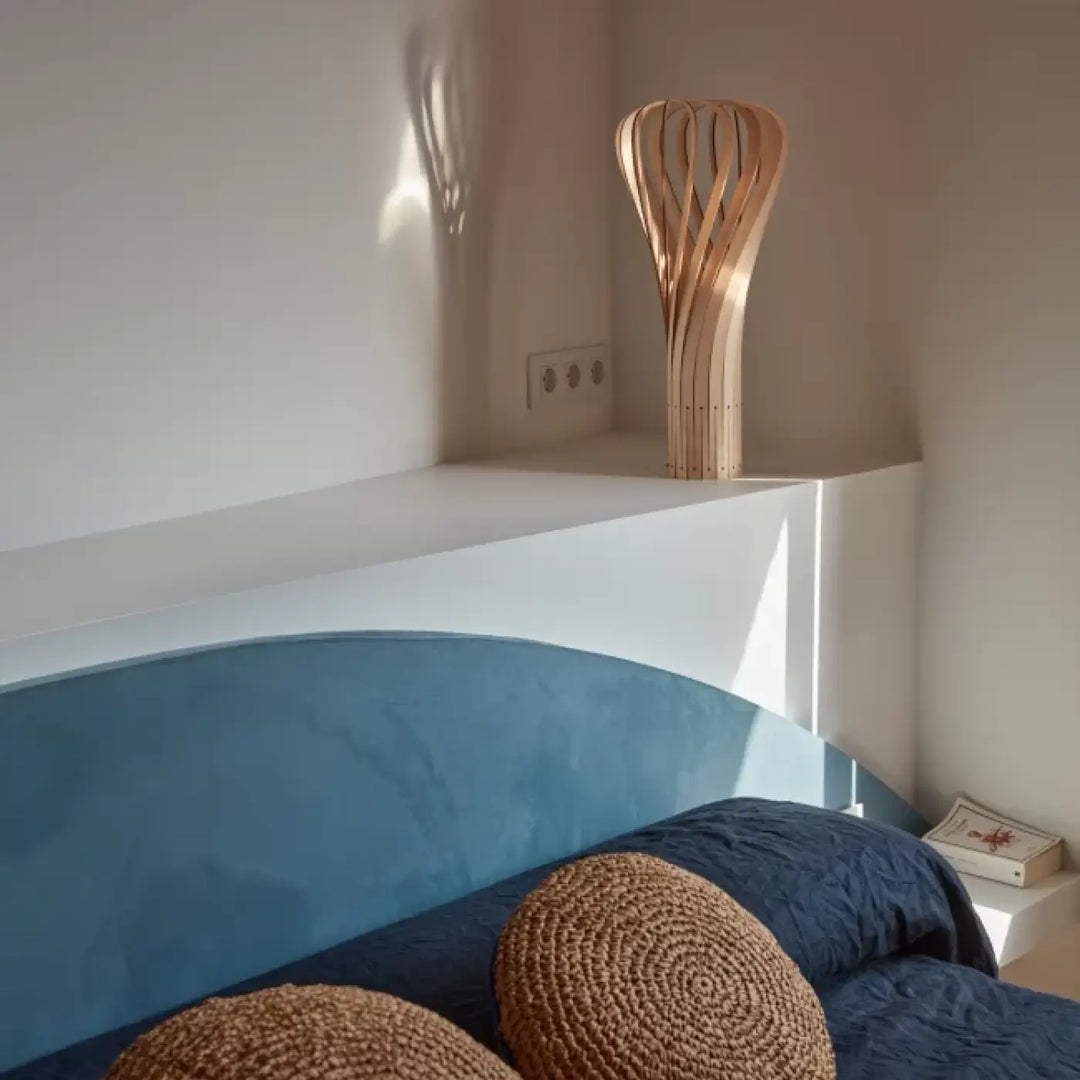 Lampe de chevet püntakapanel piatoni en bois mince avec design tressé cannelé pour poser püntakapanel piatoni