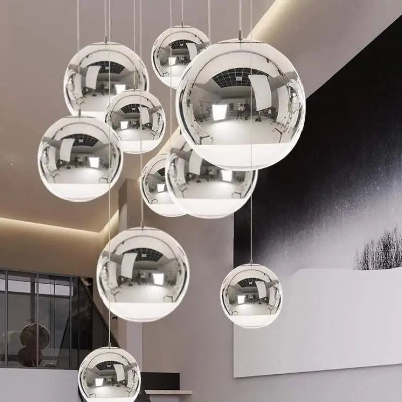 Lampe Suspendue Salon Sphérique Chromée