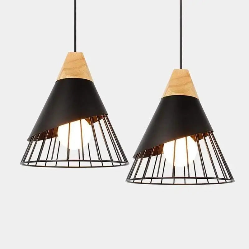 Lampe Suspendue Simple Cage Ajourée en Bois