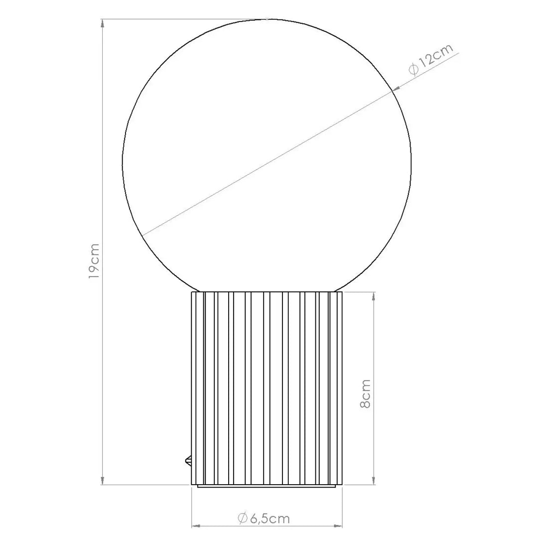 Lampe a poser halo blanc avec verre laiteux sphérique et base métal cylindrique à rainures pour réponse aux besoins couleurs riche