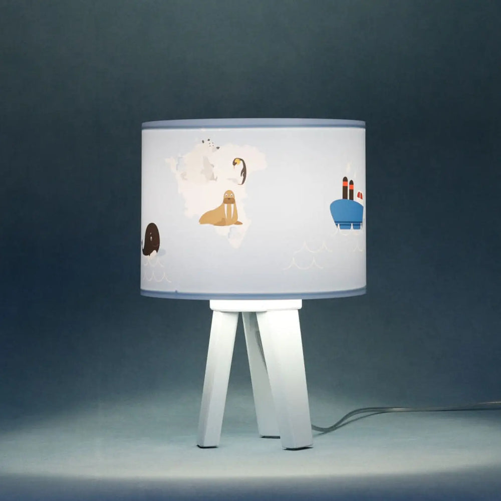 Lampe de table sweet dreams bleu clair blanc marron avec lumière douce et illustration arctique pour table enfant marron enfant aux
