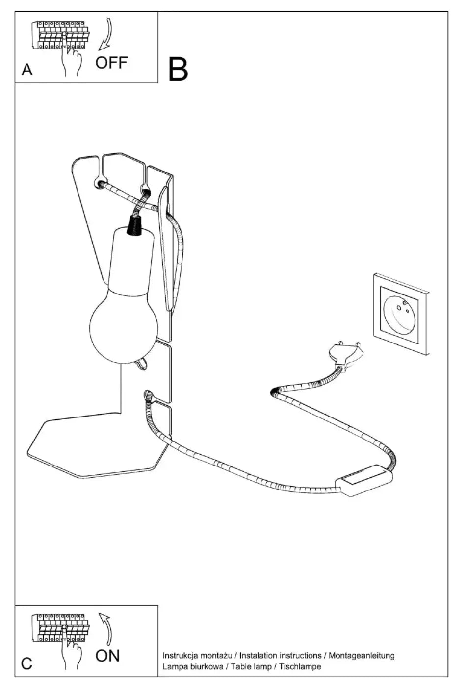 Lampe de table arby blanc avec base incurvée et bras réglable en schéma noir et blanc pour décoration d’intérieur moderne