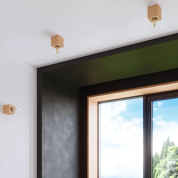 Lampe de table bureau ariz avec boîtier en bois ariz carré et ampoules à filament apparent