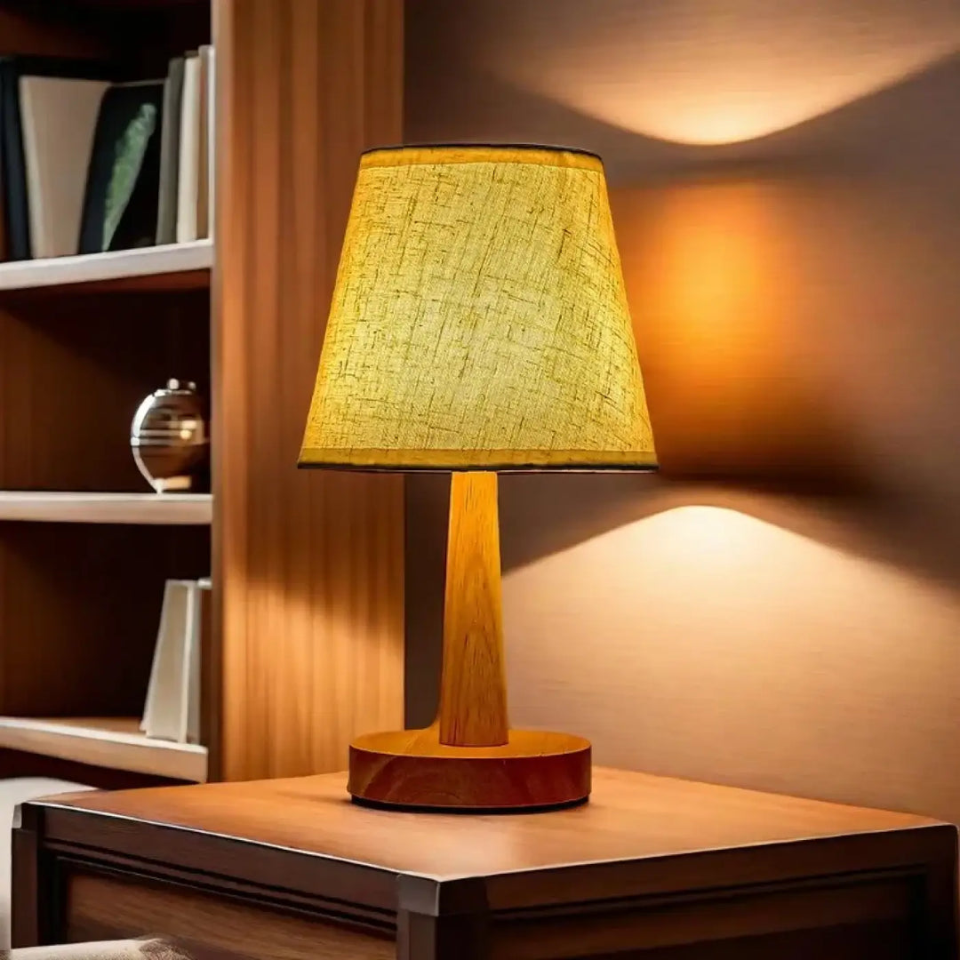 Lampe de table bois naturel avec abat jour pour deco