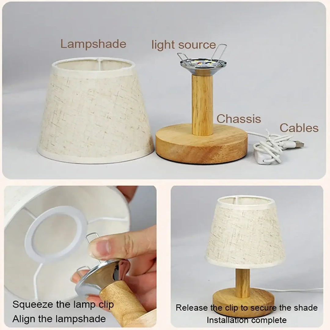Lampe de table bois naturel avec abat jour pour deco
