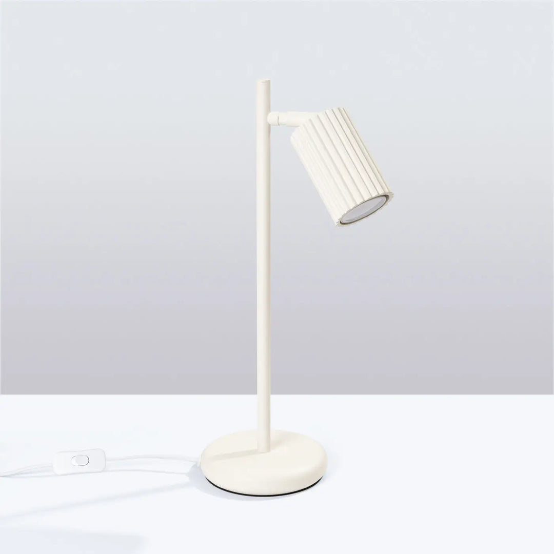 Lampe a poser karbon beige avec design minimaliste et ampoules gu10 interchangeables pour éclairage élégant