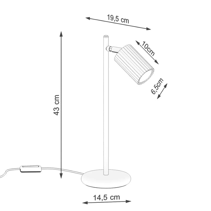 Lampe a poser karbon beige avec tête cylindrique rainurée et design minimaliste compatible ampoules gu10 interchangeables
