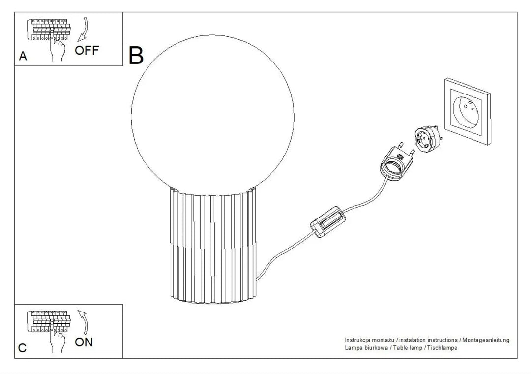 Lampe halo beige avec ampoule sphérique en verre laiteux et base cylindrique cannelée moderne lampe à poser