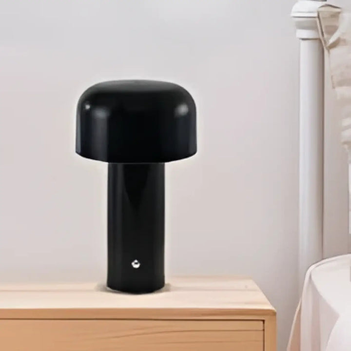 Lampe de table alura noire cylindrique avec design champignon et finitions soignées pour table design moderne