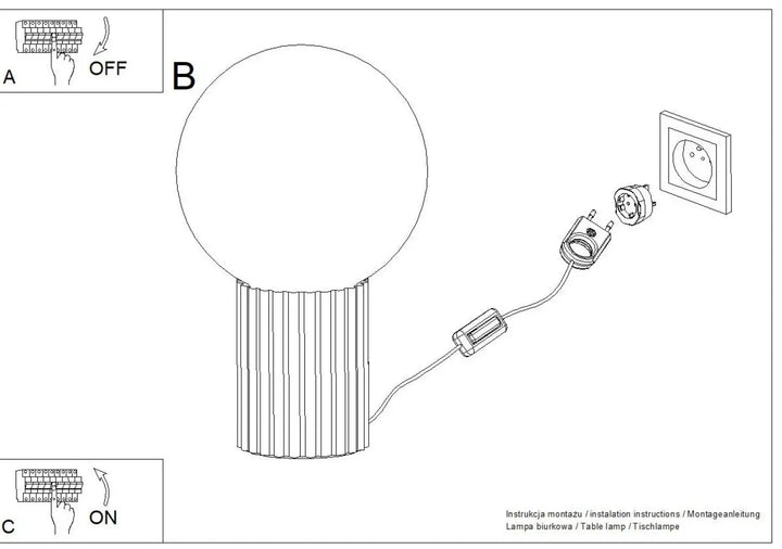 Lampe a poser lampe halo version suspension avec abat-jour sphérique en verre et base cylindrique côtelée outremer