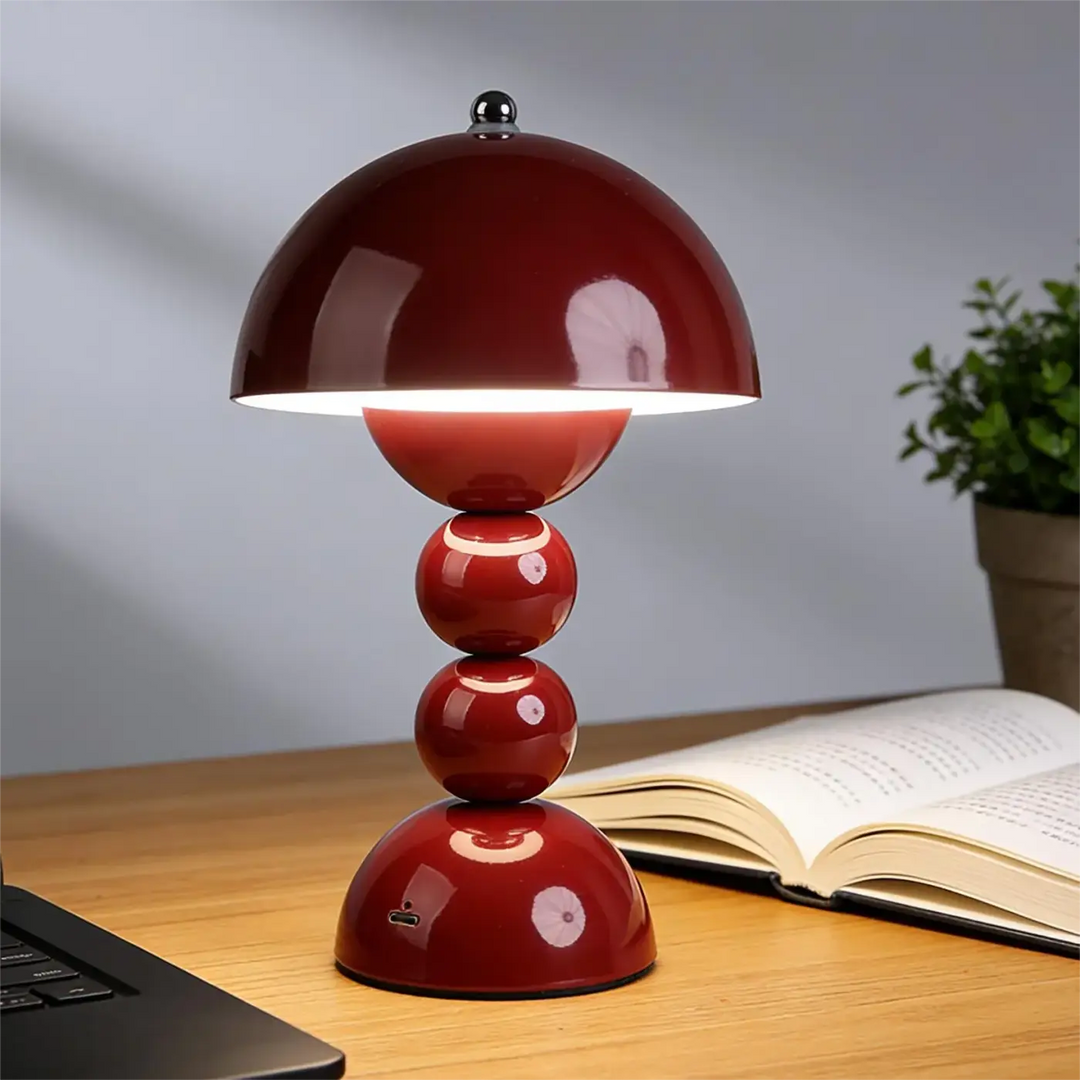 Lampe de table rouge laque au style champignon design