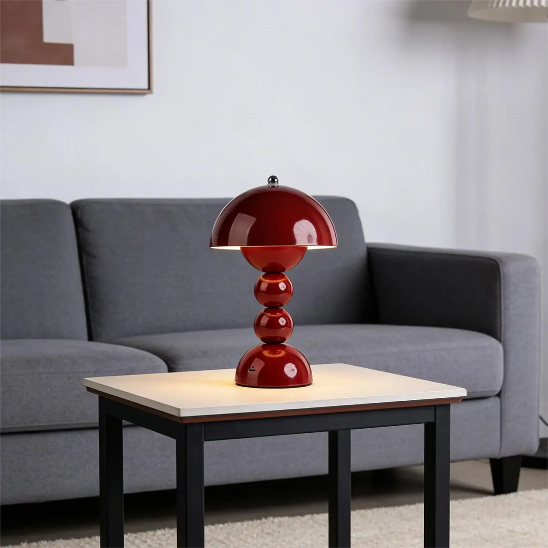 Lampe de table rouge laque au style champignon design