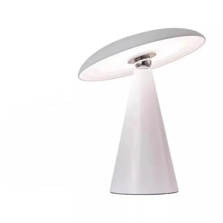 Lampe de table vita moderne blanche avec base conique élégante et abat-jour disque l’allure vintage champignon à l’allure