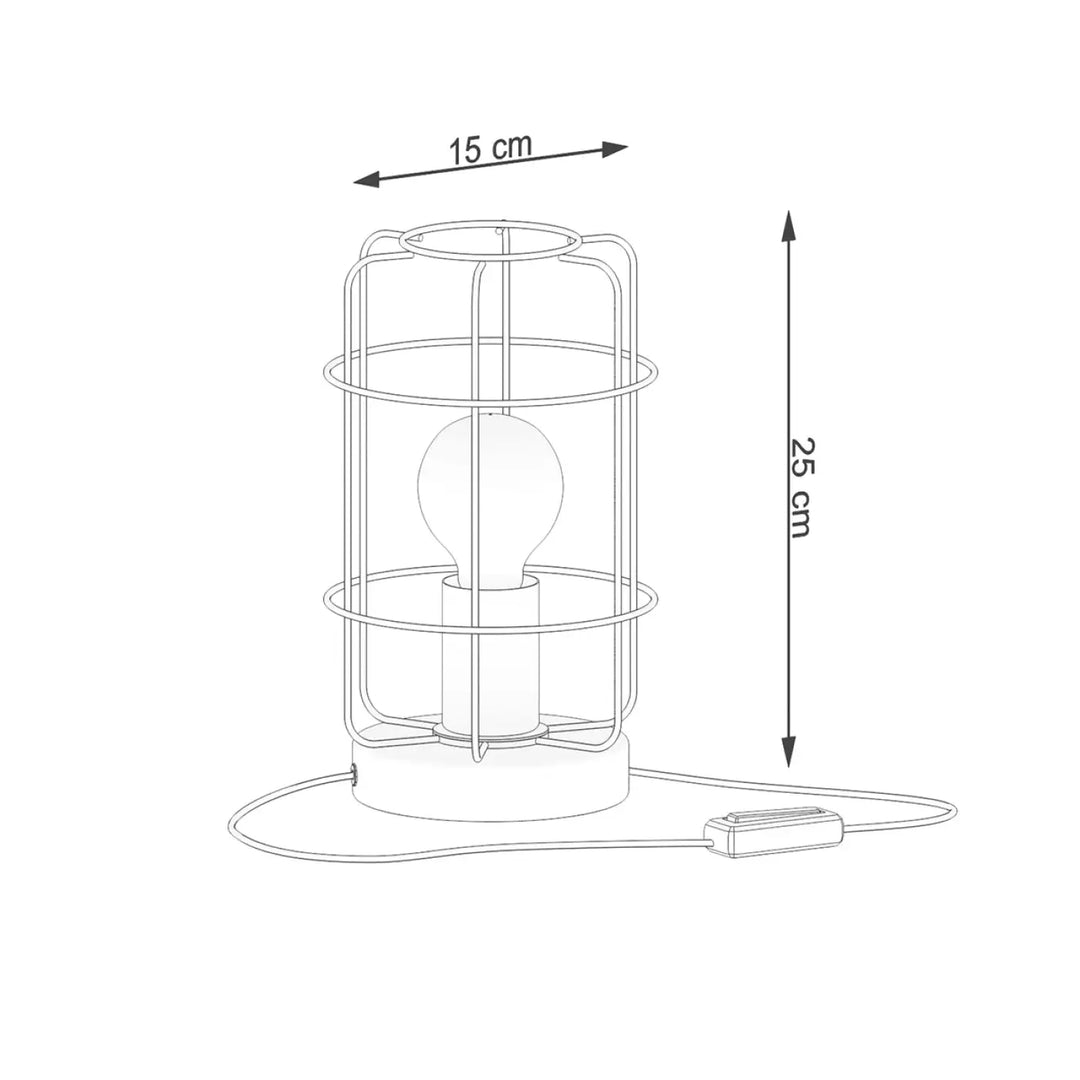 Lampe de table série gotto en style loft avec cage métallique cylindrique et ampoule apparente pour propositions d’éclairage