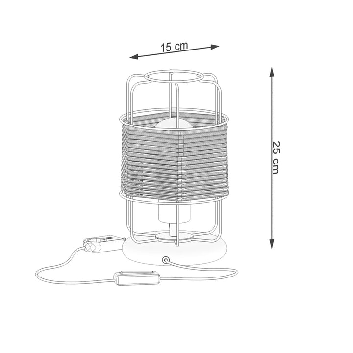 Lampe a poser série gizur style loft avec design fascinant en fil métallique cylindrique et base intégrée noire